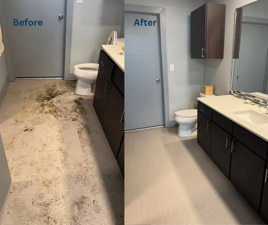 Before and after professional deep house cleaning - bathroom floor